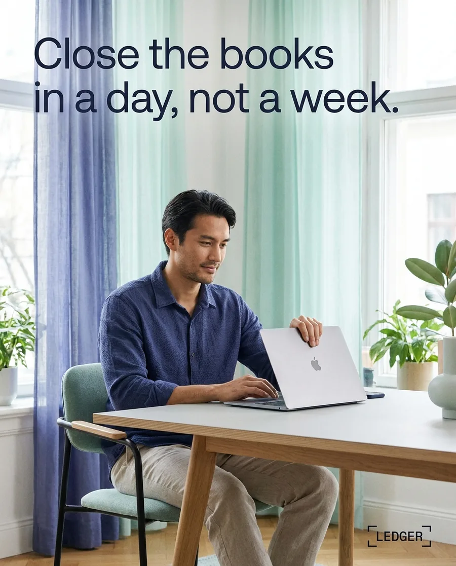 Ledger ad: Close the books in a day, not a week.